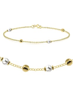 Silver Balls and White Pearls Bracelet BRS-453-GP